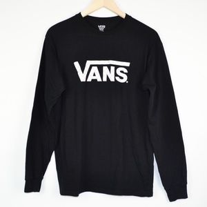 Black Men's Vans Checkerboard Logo Long Sleeve Tee